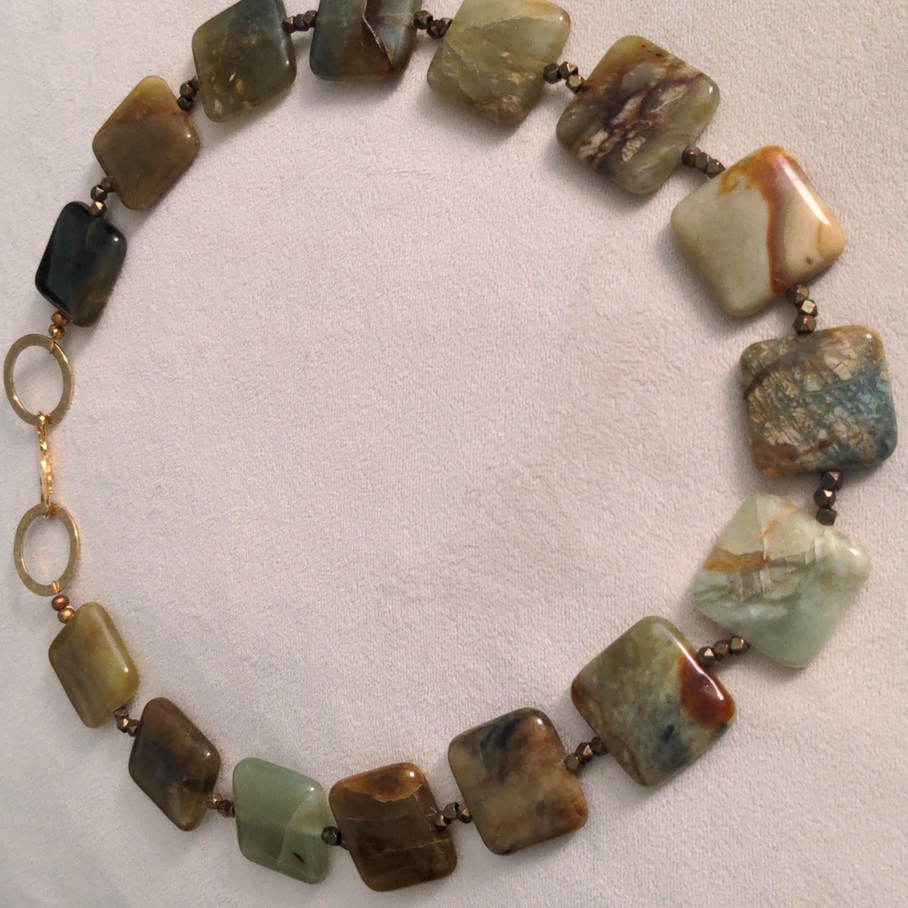 Multi-Color Gemstone Necklace, New, Gold Over Sterling Silver Clasp